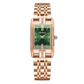 Elegant rose gold square watch for women with green sunray dial and diamond accents - Steel Band / Steel Green Dial (Butterfly Buckle + EU Standard)