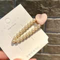 Charming golden hair clip with faux pearls and a pink glitter resin heart ornament - Waterdrop Ice Heart / Pink