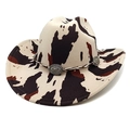 Cappello da cowboy vintage con stampa mucca e fascia intrecciata con emblemi d'argento - M(56-58cm) / Stampa Mucca Beige