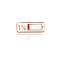 Enamel battery pin featuring a 1% low energy red bar with a golden metal border - Battery 1% Brooch
