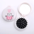 Pink portable folding hairbrush with mirror and cute cartoon bear Little One design - White Panda