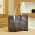 Dark blue tote bag with tan chain patterns and reinforced slim shoulder straps - Coffee/Apricot