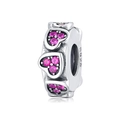 S925 sterling silver heart bead with pink gemstone for DIY bracelets, professional jewelry view - S925 Silver/Hollow Process / Hollow Pink Zirconia Heart
