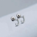 Polished silver stainless steel letter J stud earrings with secure ball screw back - Letter J (T55662) / Silver