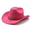 Détail du chapeau de cow-boy rose fuchsia avec texture en daim et boucle vintage en métal - Rose Rouge (Daim)