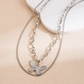 Collier double couche en acier inoxydable avec pendentif papillon en argenté - Collier Multicouche Argenté Pendentif Papillon