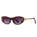 Modern burgundy oval sunglasses with punk metal hinges and sleek golden temples - Red Frame Double Gray Gradient Lens