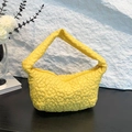 Fashionable yellow quilted dumpling bag for women with 3D floral bubble texture - Yellow