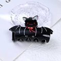 Glitzernde Fledermaus-Haarklammer mit Katzenohren und roter Schleife für Halloween - Schwarze Fledermaus mit Roter Schleife