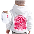White cotton kids hoodie with red Chasing Sunsets back print and wave patterns - White/Red Print / 100cm