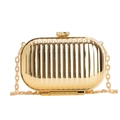 Elegante pochette in acrilico dorato con strisce verticali e tracolla a catena - Stile Fibbia a Fiore / Grande / Oro