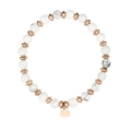 Handgefertigtes Armband mit Marmorperlen, Roségold-Abstandshaltern und Herzanhänger - Weiße Marmorstruktur (B2093-RG)