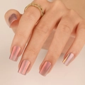 Short square aurora cat-eye fake nails with metallic pink mirror finish on hand - Pink Purple Aurora Style (DIY47)