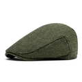 Classic herringbone tweed newsboy cap for men in yellow-green and black wool blend - L (58-60cm) / Green