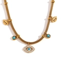 Gilded mesh chain necklace featuring turquoise beads and evil eye pendant in gold finish - Mesh Chain Turquoise Eye Necklace - Gold