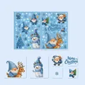 Blue Christmas Santa Claus window static stickers size guide with reindeer and snowflake - Blue Elves Christmas Stickers / 50x35cm (2 Sheets)