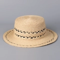 Fashionable hollow hand-woven straw hat with flat brim for summer beach and outdoor travel - M(56-58cm) / Natural