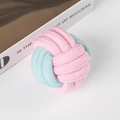 Nahaufnahme von pinkem und blauem Baumwollseil-Ballspielzeug für die Zahnpflege von Hunden - 6cm Einzelpackung / Pink und Blau Colorblock Gewebter Ball