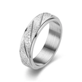 Macro di anello rotante argento con strisce satinate e acciaio inossidabile lucido - US 6 / Color Acciaio