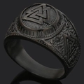 Anillo Valknut Martillo de Thor vintage en negro mate para hombres con runas nórdicas - US 8 / Negro