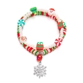 Bracelet de Noël en perles d'argile avec breloques Père Noël et flocon de neige argenté - Style de Charme de Flocon de Neige