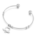 Minimalist silver stainless steel open bangle bracelet with angel wing heart charm pendant - Steel Color (KB152714-Z)