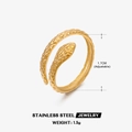Anillo de serpiente ajustable en acero inoxidable chapado en oro con textura de escamas - Dorado