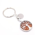 Silver tree of life keychain featuring golden sand stone inlay and round metal tag - Gold Sandstone
