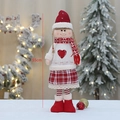 55cm standing Christmas girl doll with red knitted hat and heart pattern sweater - White Clothes Style (YF20187 B)