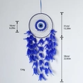 Blauer Traumfänger mit bösem Auge, Federn und Perlen, Maße auf weißem Grund angezeigt - MS9229B 31cm Königsblau / Wie abgebildet