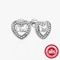 Elegant S925 sterling silver heart-shaped stud earrings featuring Dad engraving and zircons - Dad-Micro-set White Zirconia