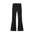 Detailed view of black high-waisted flared trousers with wide ribbed waistband - S / Bottoms / Black