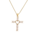 Collana a croce placcata oro con cuore traforato e brillanti cristalli di zirconia - Croce Cuore Bianco / Oro