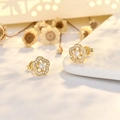 Elegant gold flower stud earrings with sparkling cubic zirconia inlay in a minimalist style - Plum Blossom Studs (18K Gold Plated)