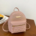 Sac à dos rose style punk avec rivets, strass brillants et bretelles réglables - Rose