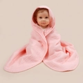 Close-up of pink four-layer cotton gauze hooded baby towel with premium piping details - Light Pink
