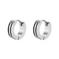Minimalist silver titanium steel hoop earrings with three grooves for men and women - Double Groove / Silver