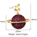 Pendentif Saturne plaqué or avec zircon violet et étoile, hauteur 25 mm pour bijoux - Planète Fuchsia