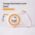 Orange 3m retractable dog leash with cartoon illustration and automatic brake button - 3m / Orange (Illustration)