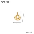 Detailed view of round gold pendant with pearl center and radial sunburst texture - Pearl Style