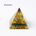 Orgonite pyramid BALL010 with tiger eye sphere, gears, gold foil and teal stones - Ball010