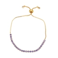 Detail of adjustable gold box chain with micro-set purple zircon stones and slider clasp - Purple