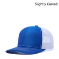 Royal blue and white trucker hat with mesh back and slightly curved brim design - Adjustable / Royal Blue + White Mesh