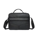 Ventiquattrore da uomo in pelle nera martellata con due tasche frontali a zip e tracolla - Stile Orizzontale / Nero