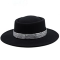 Close-up of black wool felt fedora featuring a four-row shimmering rhinestone hatband - M(56-58cm) / Black