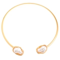 Golden open collar necklace with irregular baroque pearls on a minimalist metal wire - Gold Double Baroque Pearl Choker (1125)