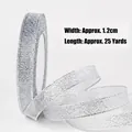 Silver glitter ribbon 1.2cm wide and 25 yards long for Christmas gift wrapping - 1.2cm Wide Silver Glitter Ribbon 25 Yards
