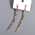 Elegant silver-tone drop earrings featuring colorful marquise-cut gems and long tassels - Platinum Plated Colorful Zircon