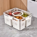 Large airtight PET food container with drain baskets for organizing fresh fruits - PET Handle 3-Grid Drainage Box