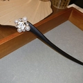 Classic black hair stick with white camellia flower, pearls and sparkling rhinestones - 51# Black (Camellia Pearl)